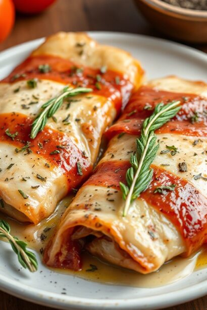 Savor delicious saltimbocca: veal cutlets, prosciutto, sage.