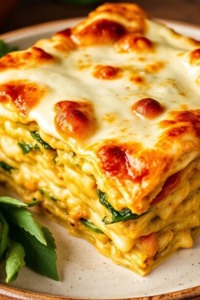 Irresistible vegan green curry lasagna with creamy coconut béchamel.