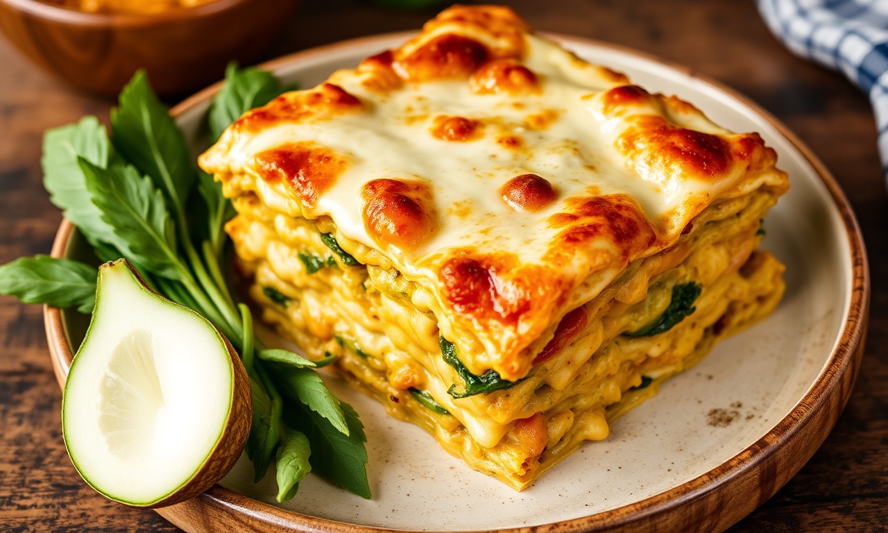 Irresistible vegan green curry lasagna with creamy coconut béchamel.