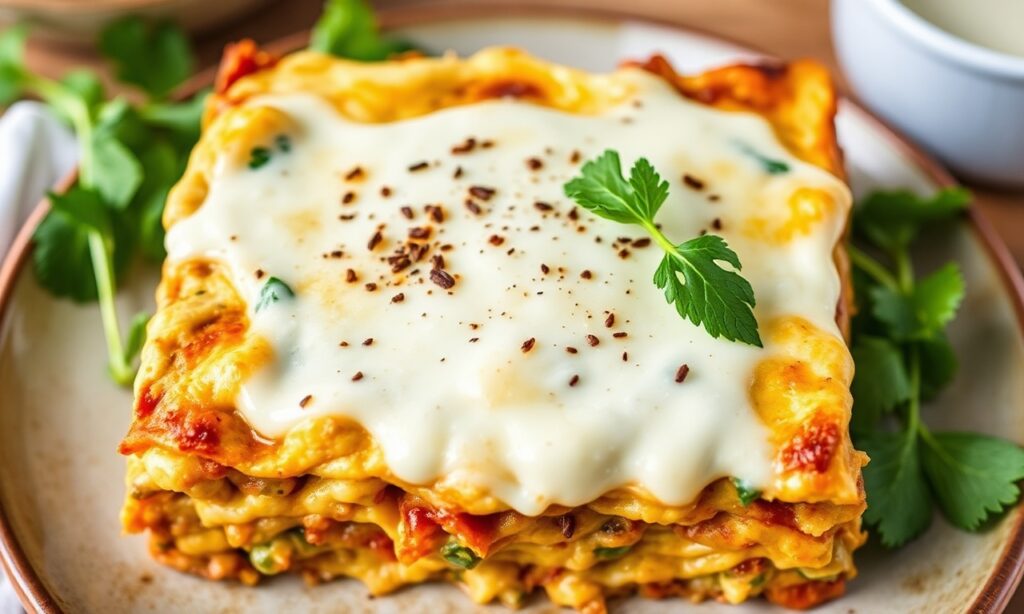 Irresistible vegan green curry lasagna with creamy coconut béchamel.