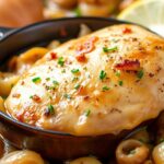 Savory French onion chicken skillet, quick and easy recipe.