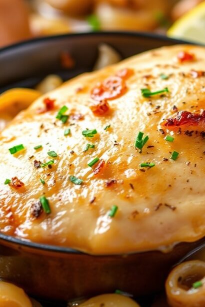 Savory French onion chicken skillet, quick and easy recipe.