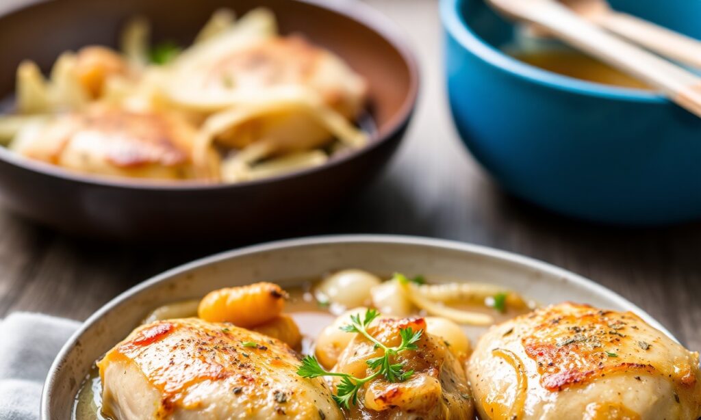 Savory French Onion Chicken Skillet: Quick, comforting, and delicious dinner.