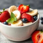 Protein-packed strawberry banana bowl for an energizing morning meal.