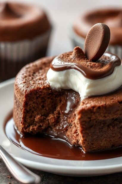 Silky chocolate soufflé delight: rich, airy, and decadent.