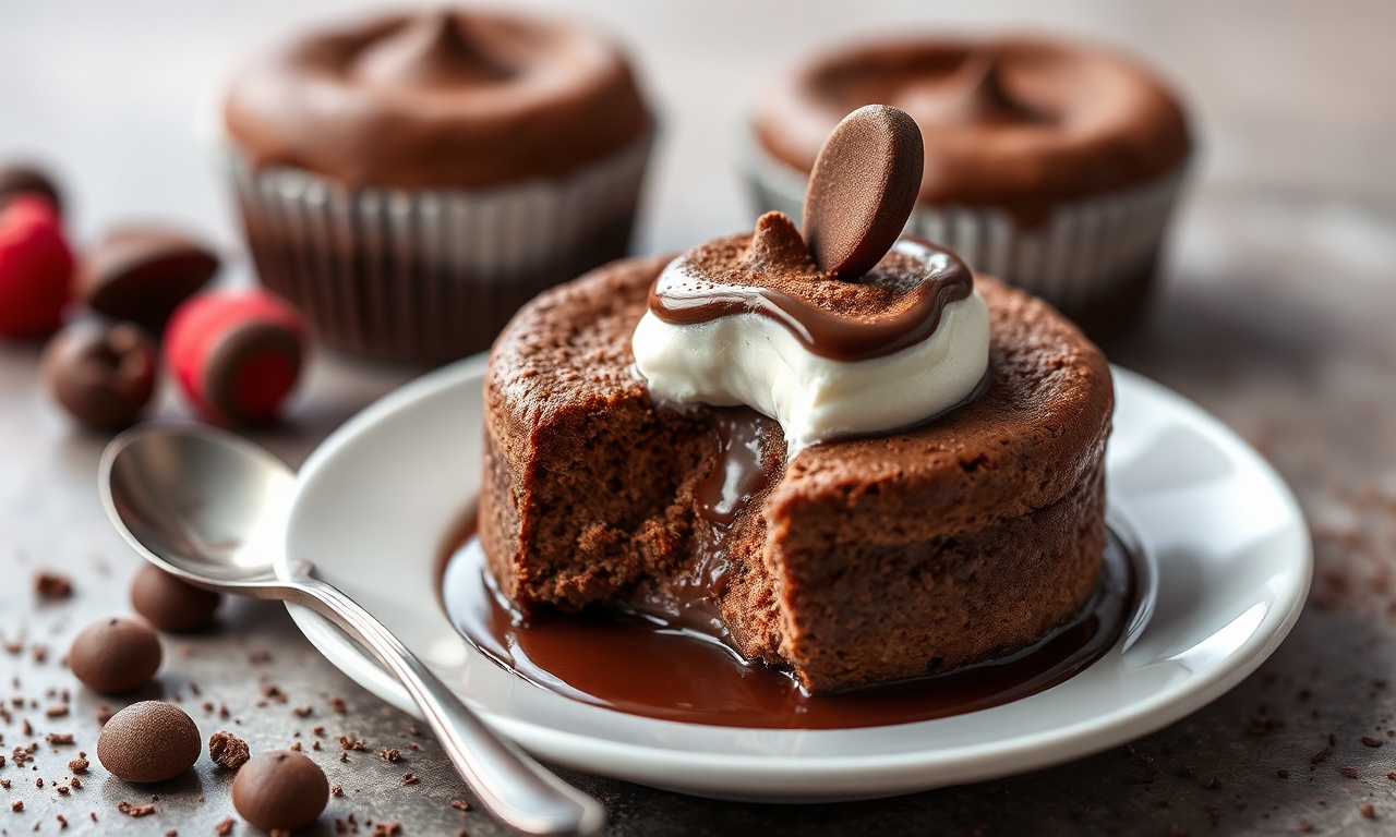 Silky chocolate soufflé delight: rich, airy, and decadent.