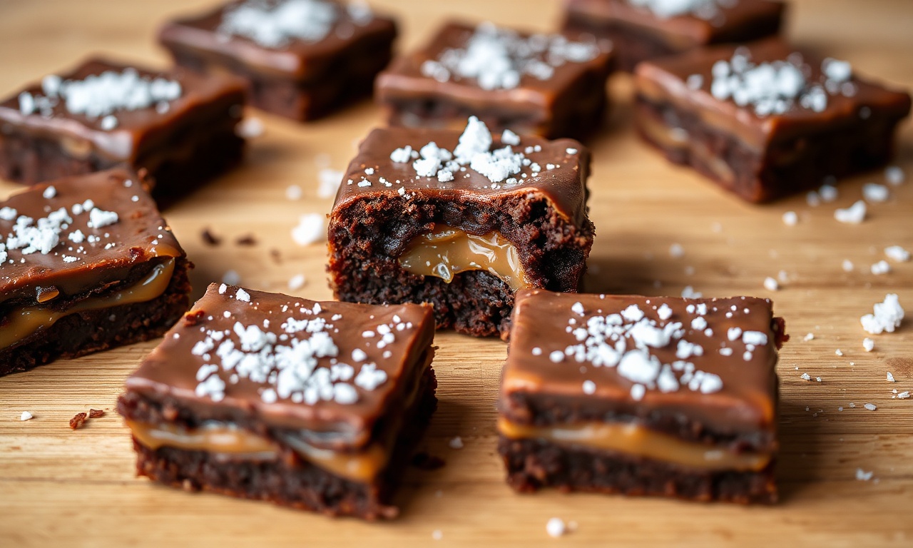 Decadent fudgy miso caramel brownies with sea salt crunch.