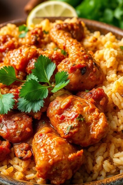 Easy Jollof chicken rice recipe, flavorful and simple.