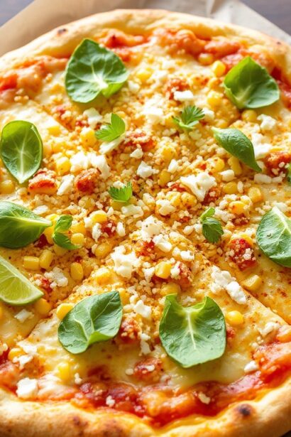 Delicious Elote Pizza: cheesy Mexican street corn delight.