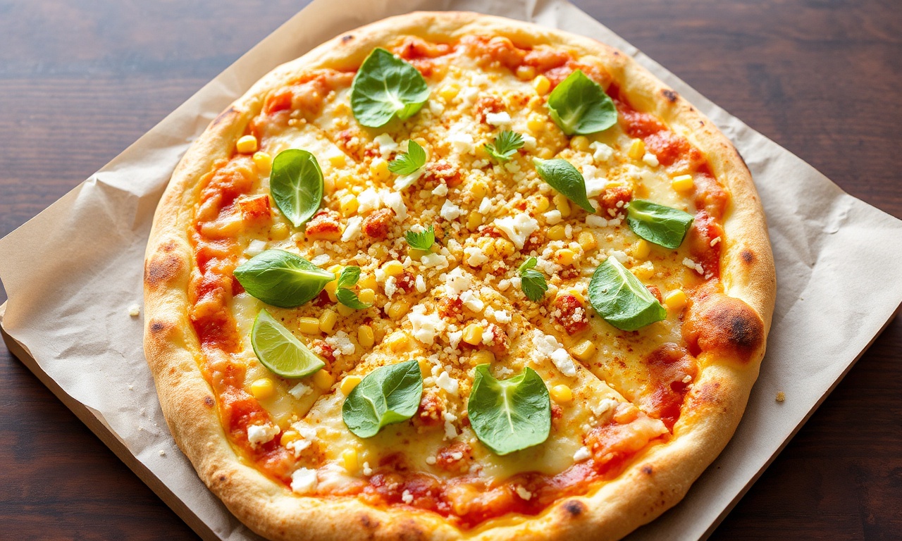 Delicious Elote Pizza: cheesy Mexican street corn delight.