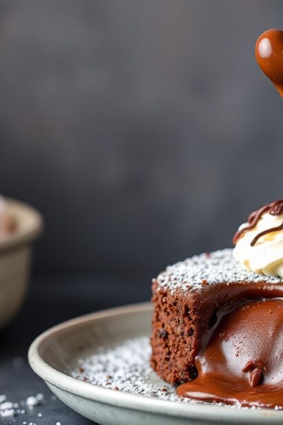 Decadent chocolate molten lava cake for two, perfect dessert.