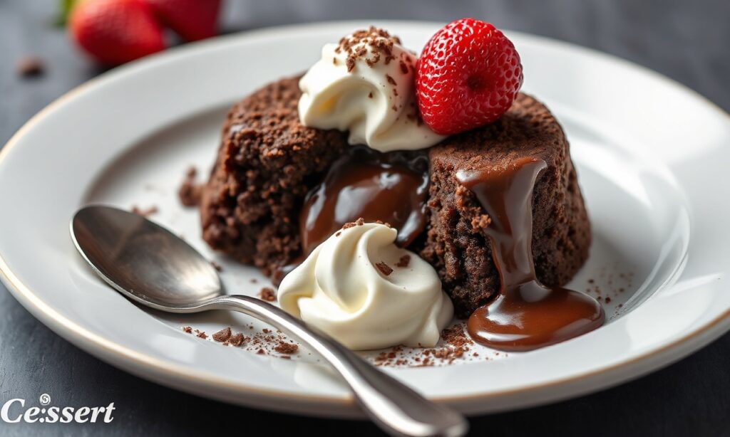 Decadent chocolate molten lava cakes for two, shared slowly.