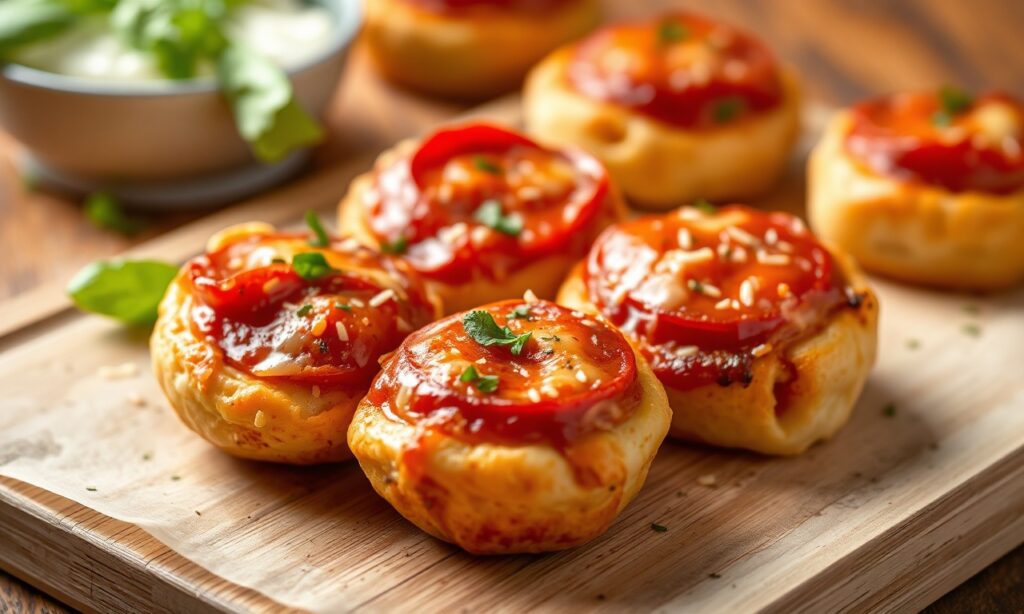 Easy cheesy pepperoni pizza bombs, perfect game day snack.