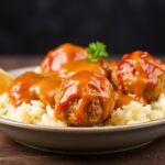 Delicious easy sticky orange chicken meatballs, savory and sweet.