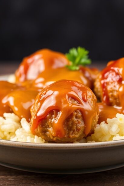 Delicious easy sticky orange chicken meatballs, savory and sweet.