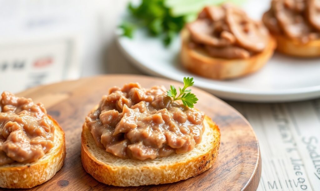 Irresistible chicken liver pâté crostini, a Tuscan delight.