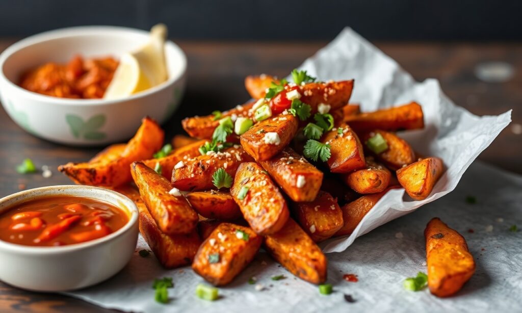 Gochujang sweet potato nachos: spicy, savory, and naturally sweet.