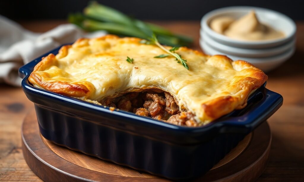Hearty authentic shepherd's pie: comforting, wholesome ground lamb or beef delight.