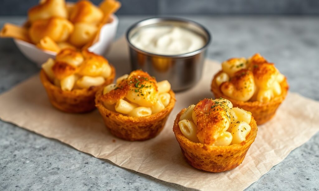 Crispy mac and cheese bites: a perfect comfort snack appetizer.