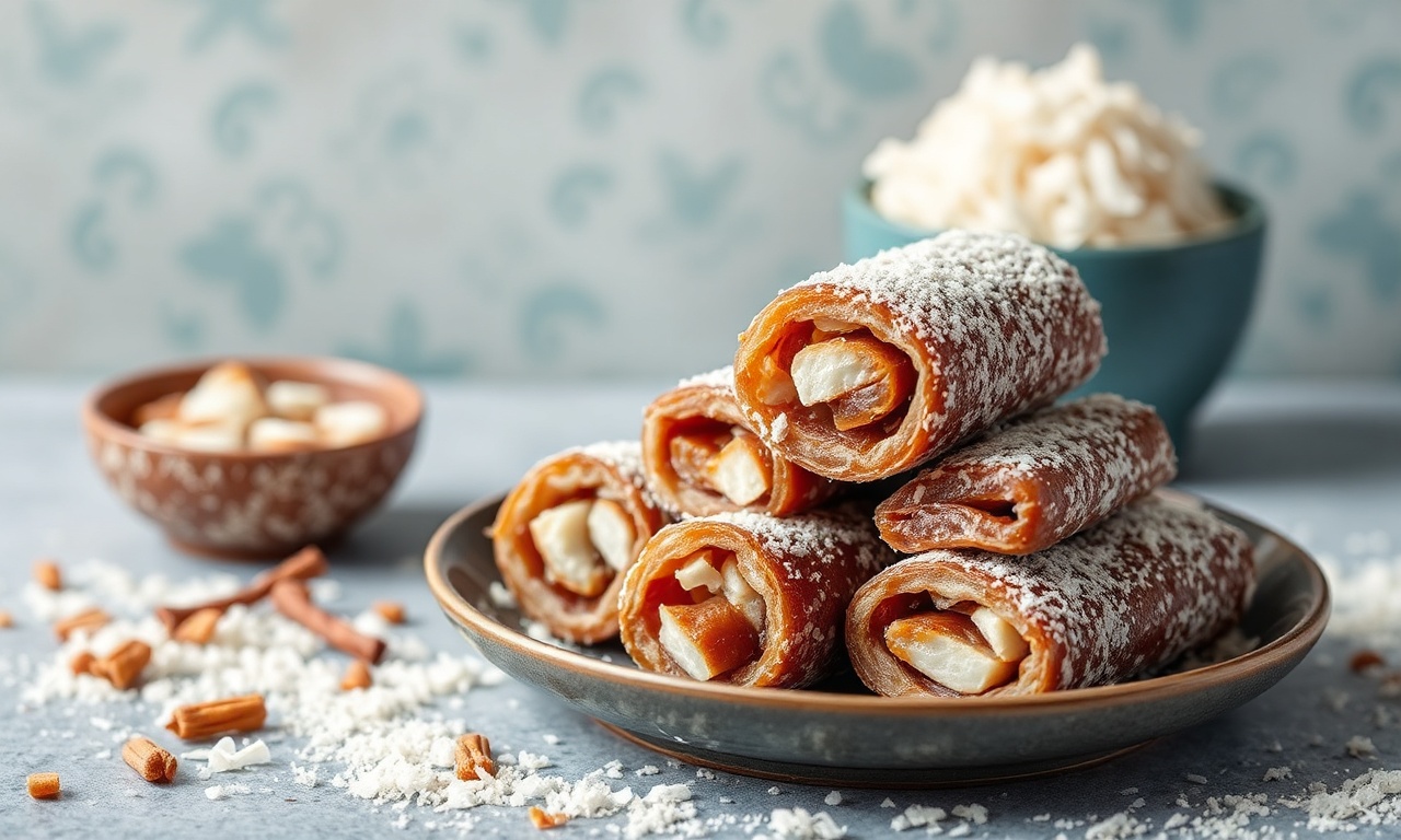Delight chewy coconut date rolls recipe, a sweet treat.