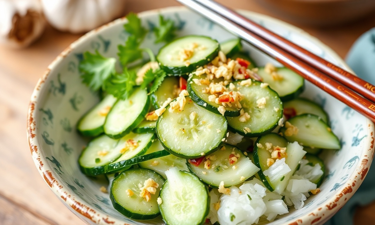 Chinese smashed cucumber salad with garlic zest, fresh and zesty.