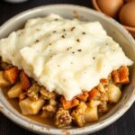 Delicious keto shepherd's pie with cauliflower mash topping.