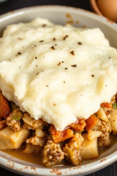 Delicious keto shepherd's pie with cauliflower mash topping.