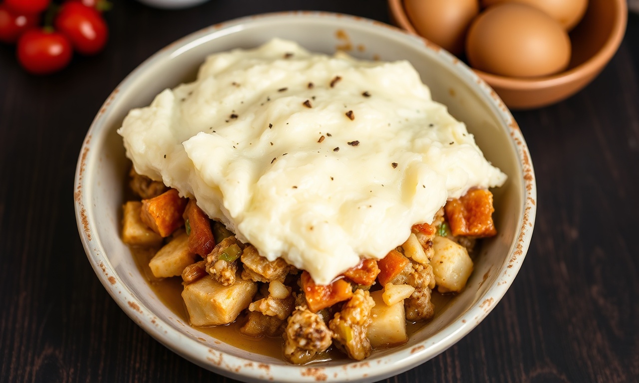 Delicious keto shepherd's pie with cauliflower mash topping.