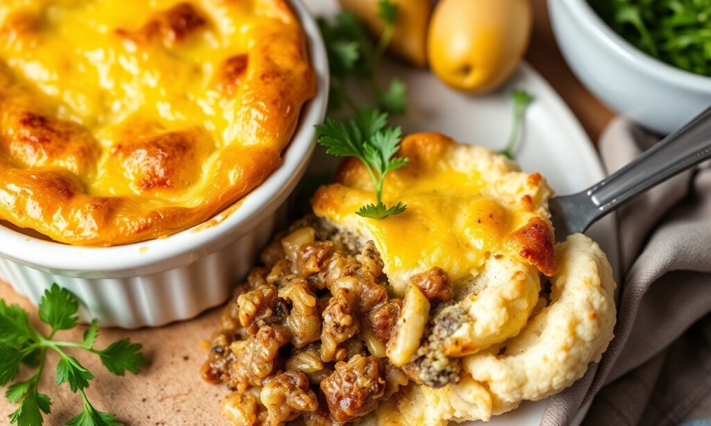 Delicious Keto shepherd's pie with cauliflower mash topping.