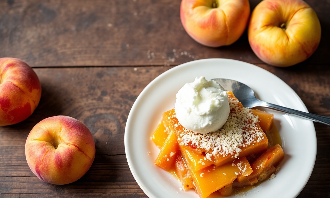 Easy peach cobbler with cake mix topping, delicious dessert.