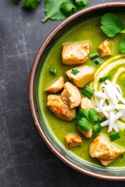 Quick Thai green curry with chicken, ready in 20 minutes.