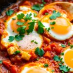 Healthy shakshuka with feta and cilantro, a flavorful delight.