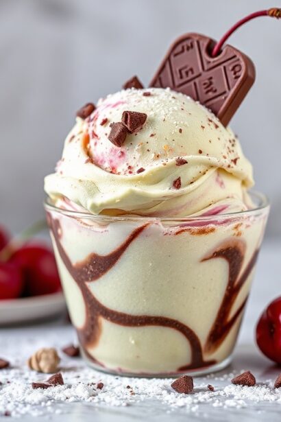 Irresistible Spumoni delight: pistachio, cherry, chocolate ice cream layers.