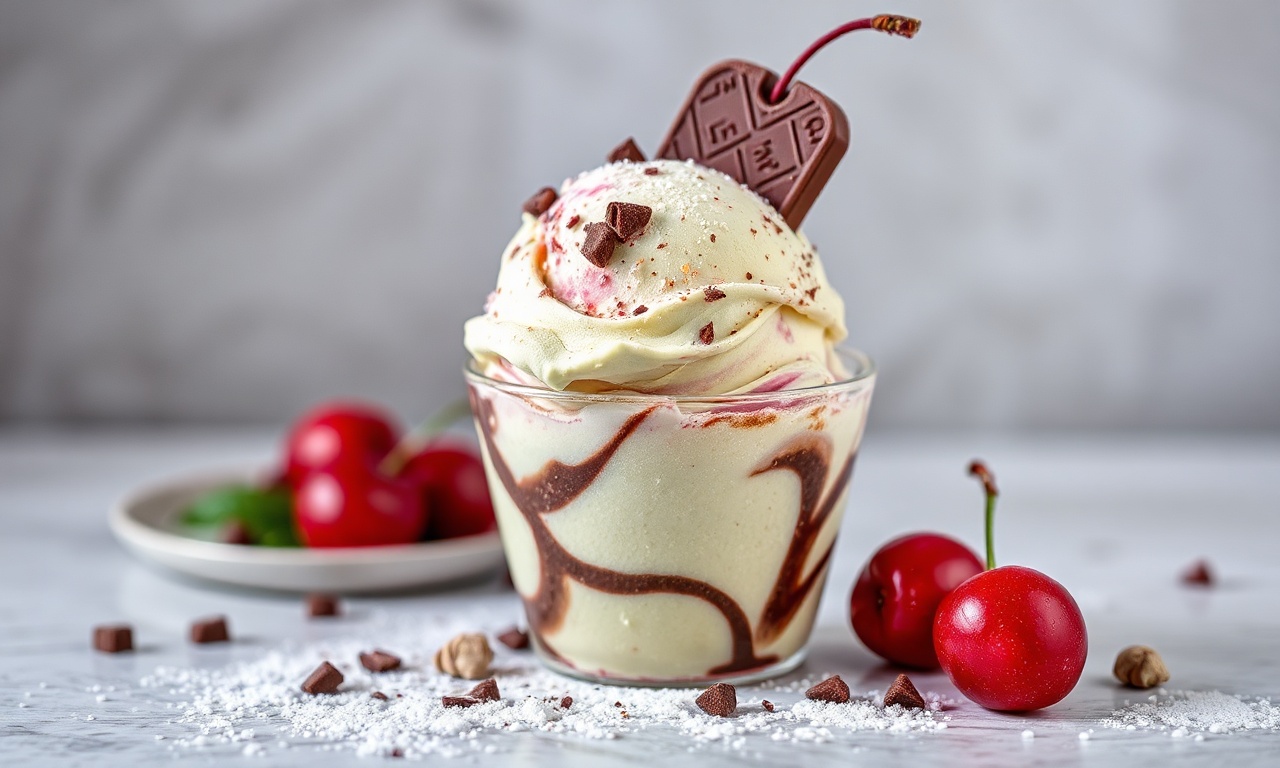 Irresistible Spumoni delight: pistachio, cherry, chocolate ice cream layers.