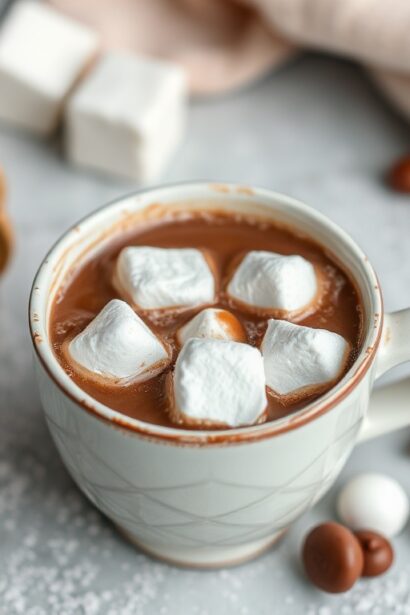Decadent rich hot chocolate with fluffy marshmallows.