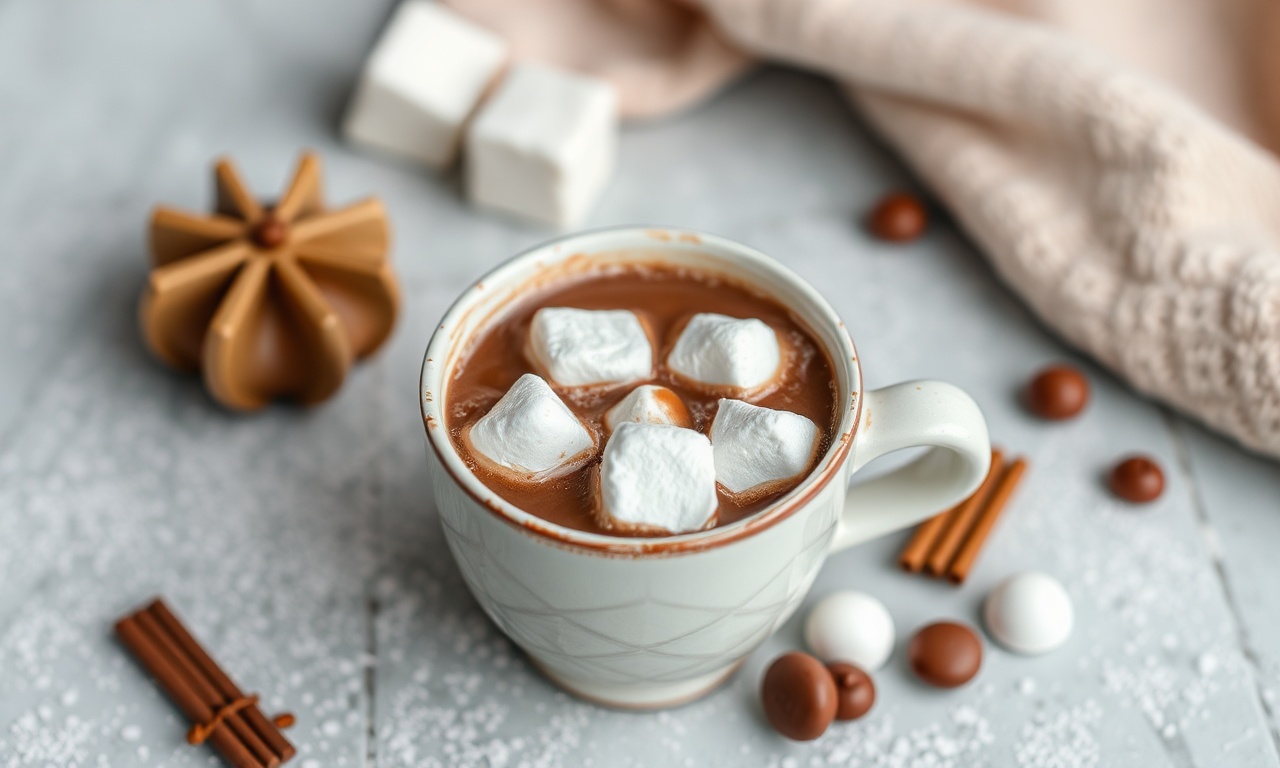 Decadent rich hot chocolate with fluffy marshmallows.