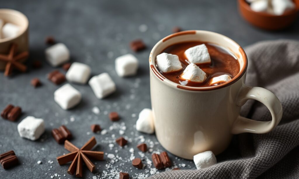 Decadent rich hot chocolate with marshmallows, a perfect indulgence.
