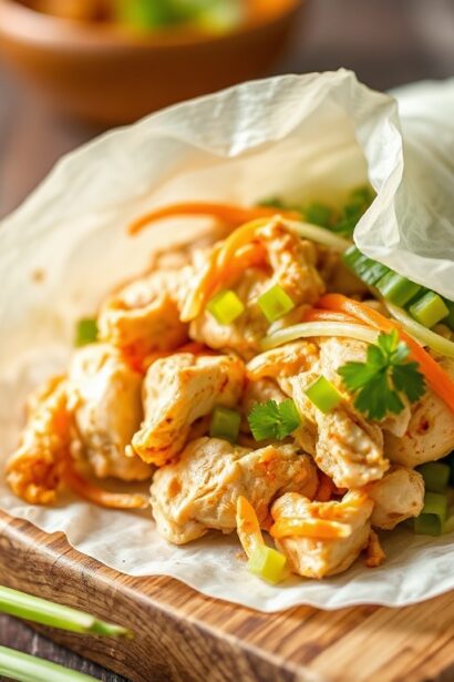 Fresh healthy lemongrass chicken wraps, vibrant and delicious.