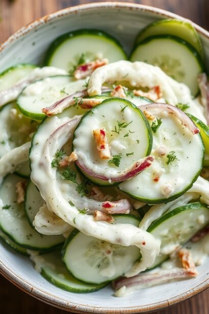 Creamy cucumber and onion salad recipe, fresh and delicious.