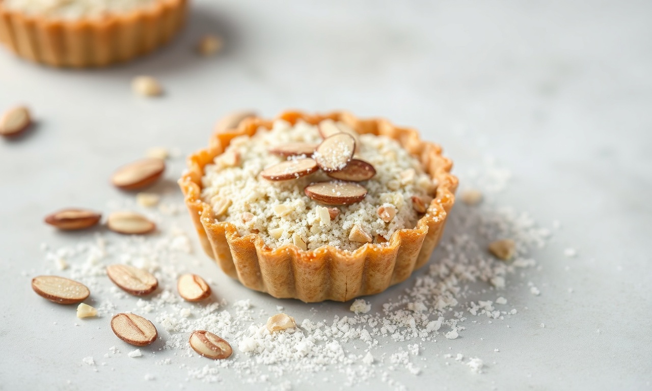 Perfect crumbly almond tart delight, close-up.