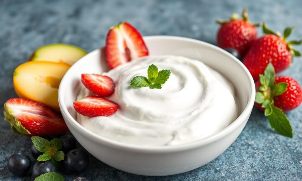 Creamy Greek yogurt fruit dip recipe: healthy, delicious, simple.