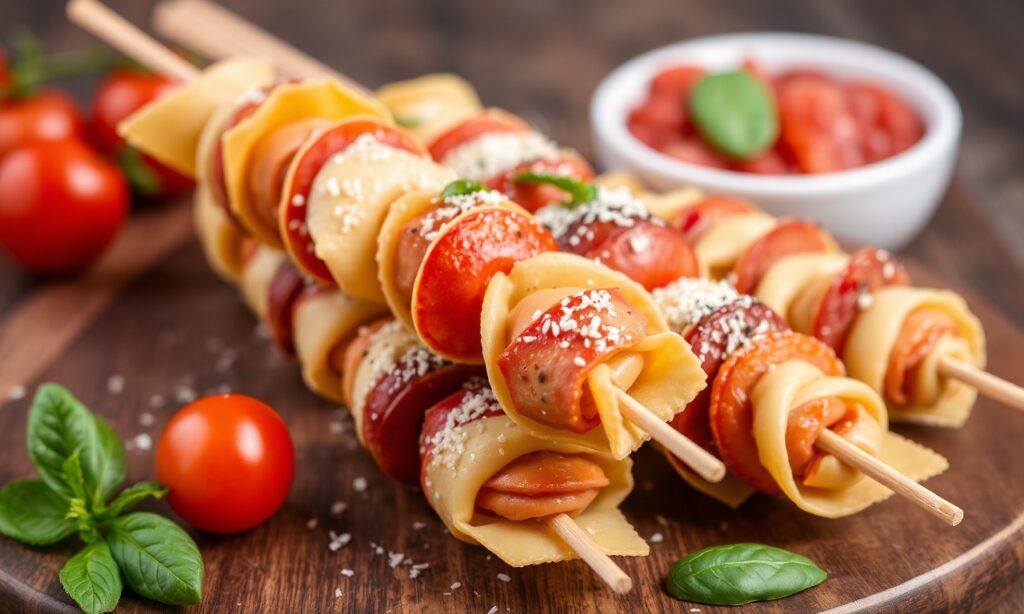 Delicious easy antipasto tortellini skewers recipe.