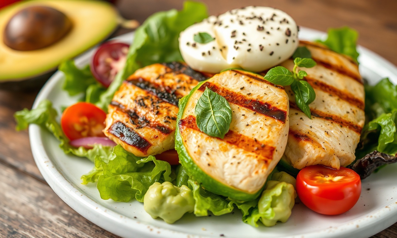 Delicious healthy grilled chicken avocado Caprese salad.