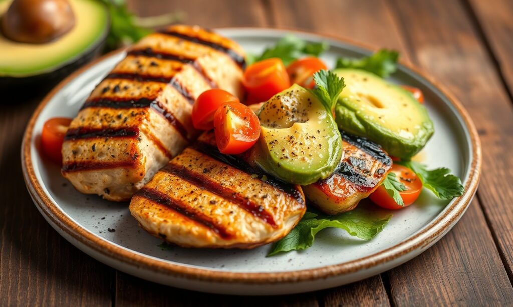 Delicious healthy grilled chicken avocado caprese.