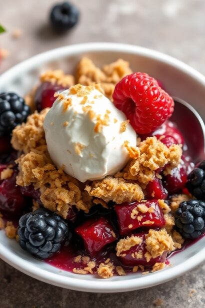Delicious vegan berry crumble, a perfect fruit dessert.