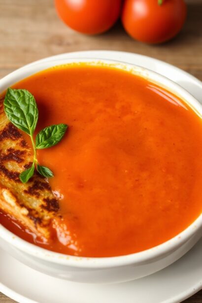 Delicious classic grilled cheese and tomato soup, comfort food perfection.