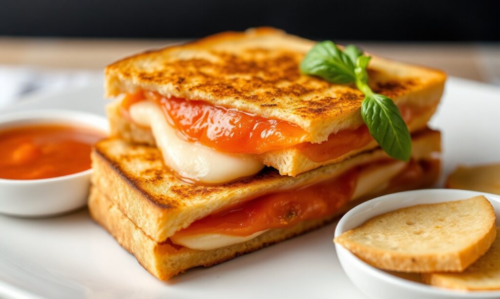 Delicious classic grilled cheese and tomato soup comfort food.