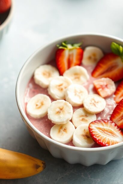 Satisfying quick strawberry banana power bowl for a healthy meal.