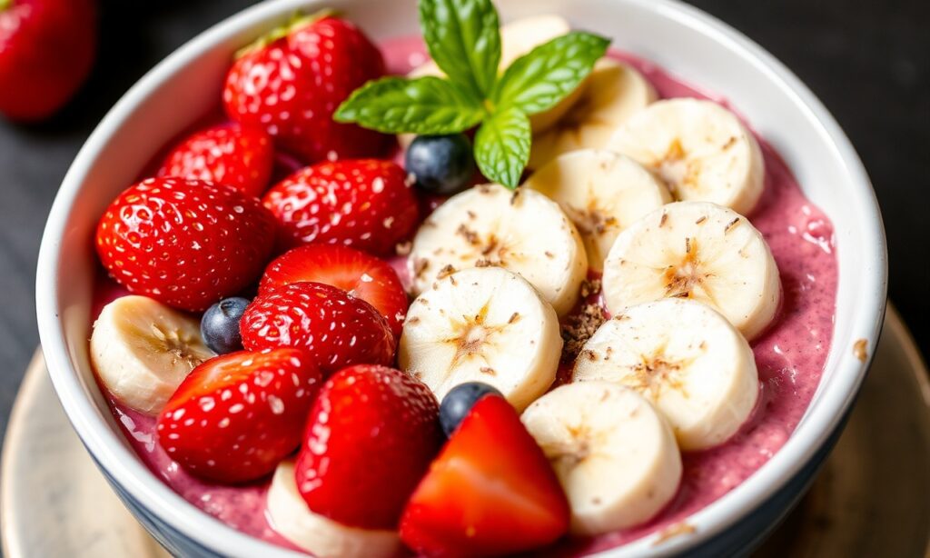 Satisfying quick strawberry banana power bowl breakfast