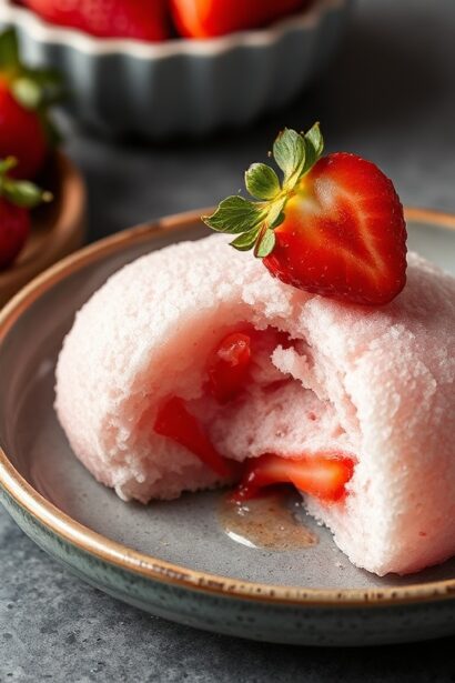 Delicious strawberry mochi: sweet tradition, fruity delight.